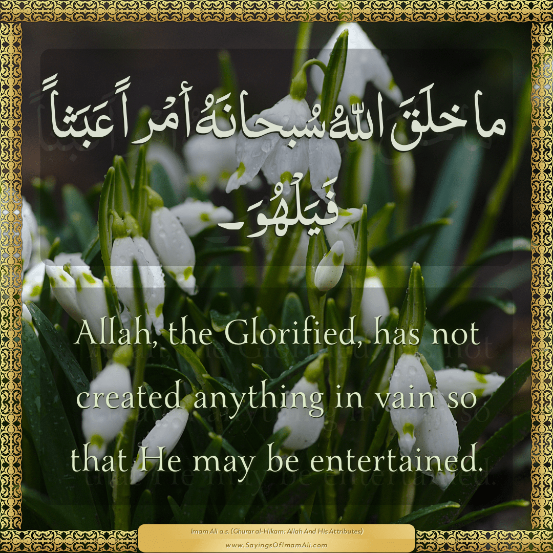 Allah, the Glorified, has not created anything in vain so that He may be...